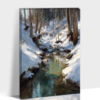 Art mural sur toile de grande forêt hivernale, paysage de neige enneigé, peinture de paysage pour le bureau de chambre à coucher, scène d'hiver rétro, impression sur toile arbre sauvage, 24 po x 36 po