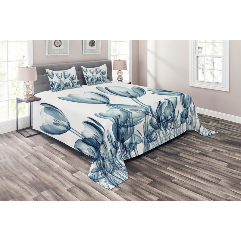 Flower Eclectic Floral Coverlet, King Bedspread + 2 Shams