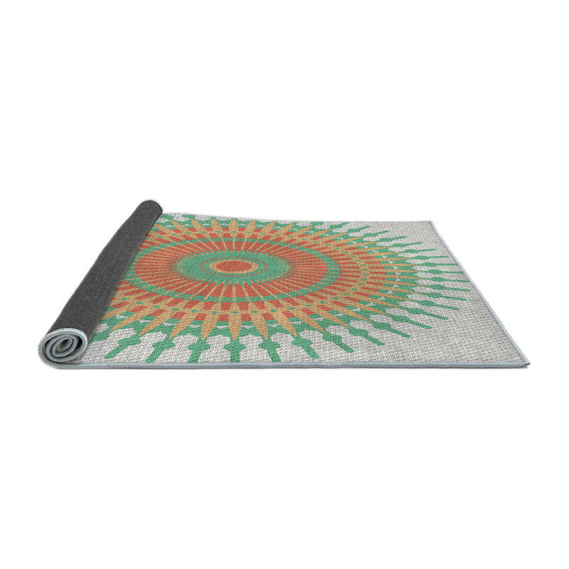 Laine tissée à la main orientale en laine et polyester vert/orange/gris Tapis décoratif, Rond 4 pi