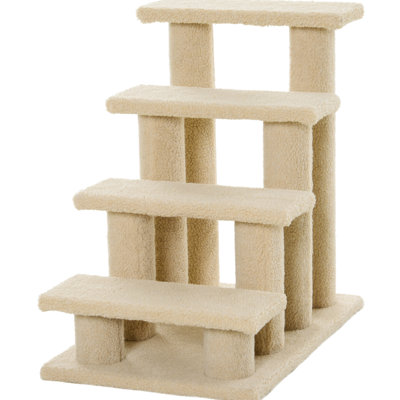 Cream White Pet Stairs And Cat Scratching Post With Multi - Level Design, 4 Steps 8 Posts For Cat's Natural Play, Portable, Fleece Steps, 25 In Depth, 17 Width, 24 Height Post, Step Design To Promote