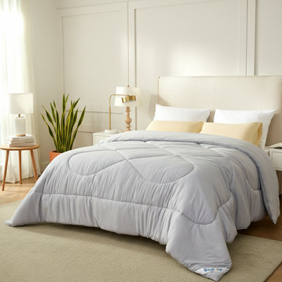 Édredon grand lit toutes saisons, housse de couette en duvet synthétique ultra doux avec 4 languettes - lavable à la machine