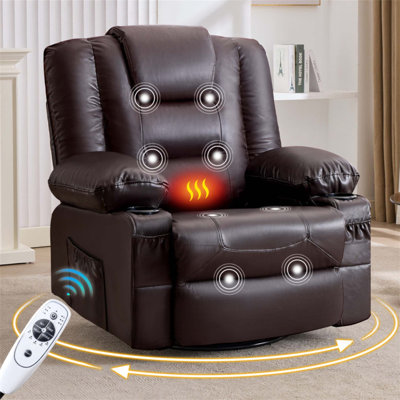 Fauteuil inclinable surdimensionné avec massage, chaleur, pivotement à 360 ° et plusieurs options de rangement pour une détente ultime