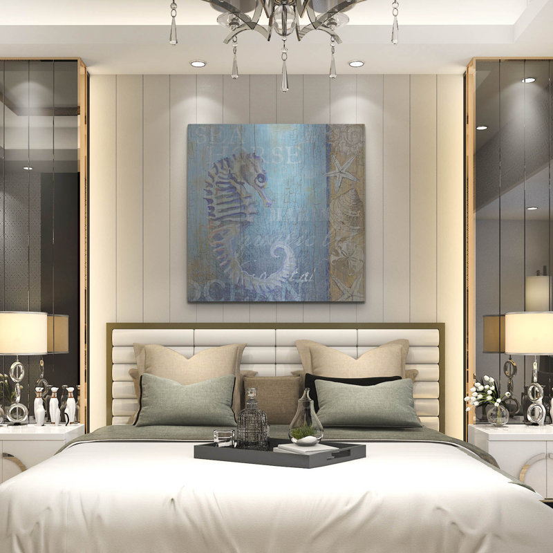 Art mural en métal Beachcrest Home ™ «Sea Horse And Sea» par Art Licensing Studio, H 36 po x l 36 po