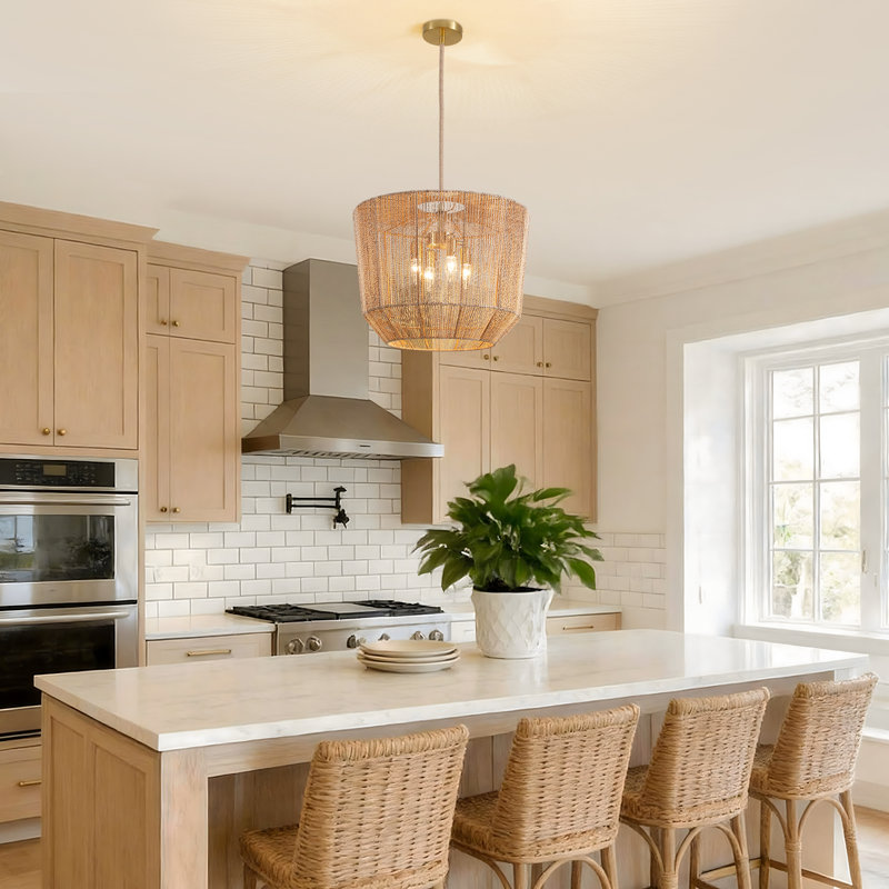 4 - Light Dimmable Rattan Lantern Chandelier