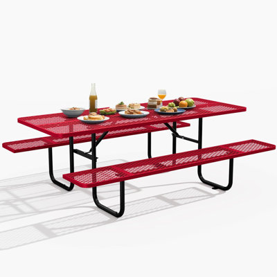Table de pique-nique d'extérieur 72 "72 pouces, 6 personnes avec drainage de pluie et trou pour parasol