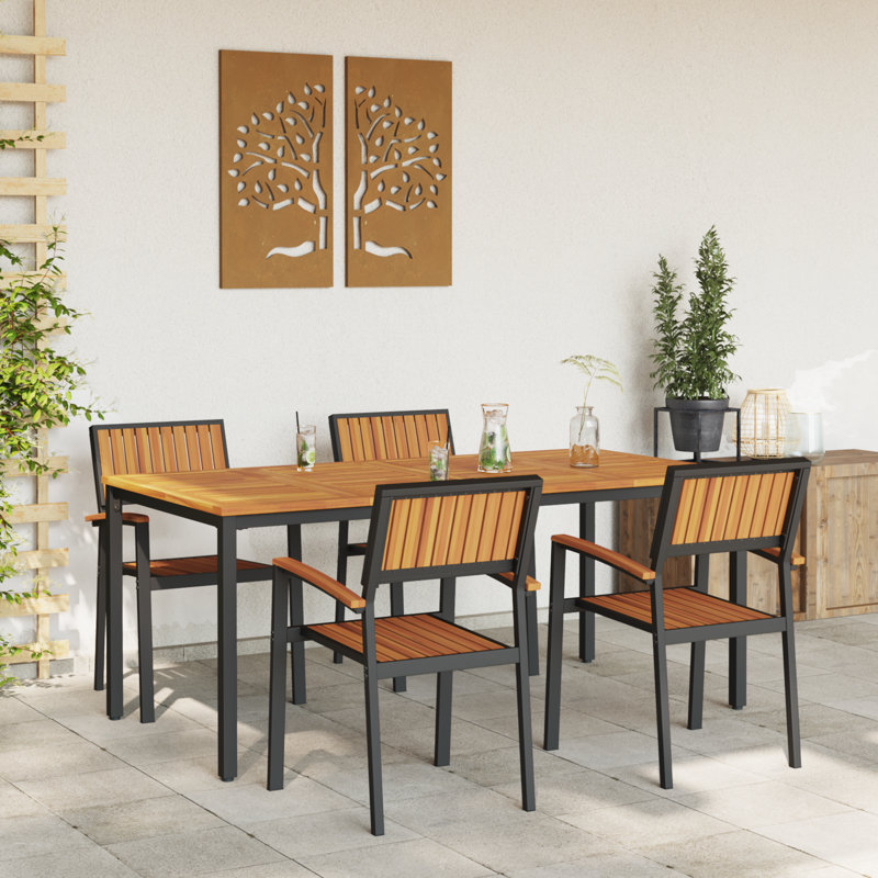 5 Piece Garden Dining Set Metal, 75cm H x 180cm W x 90cm D