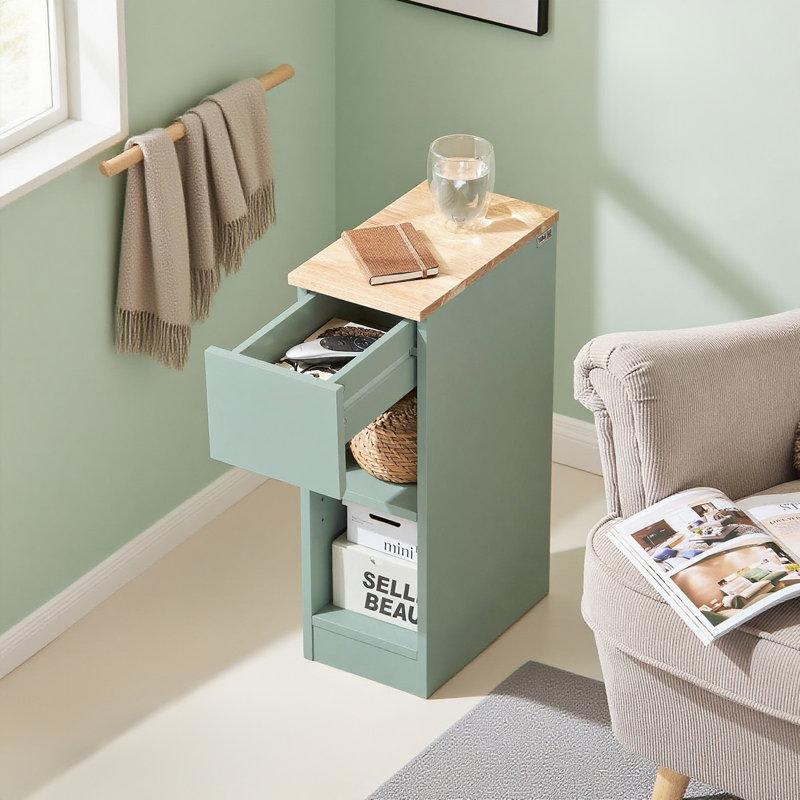 Jayshaun 20cm 1 Drawer Bedside Table, Green/Natural