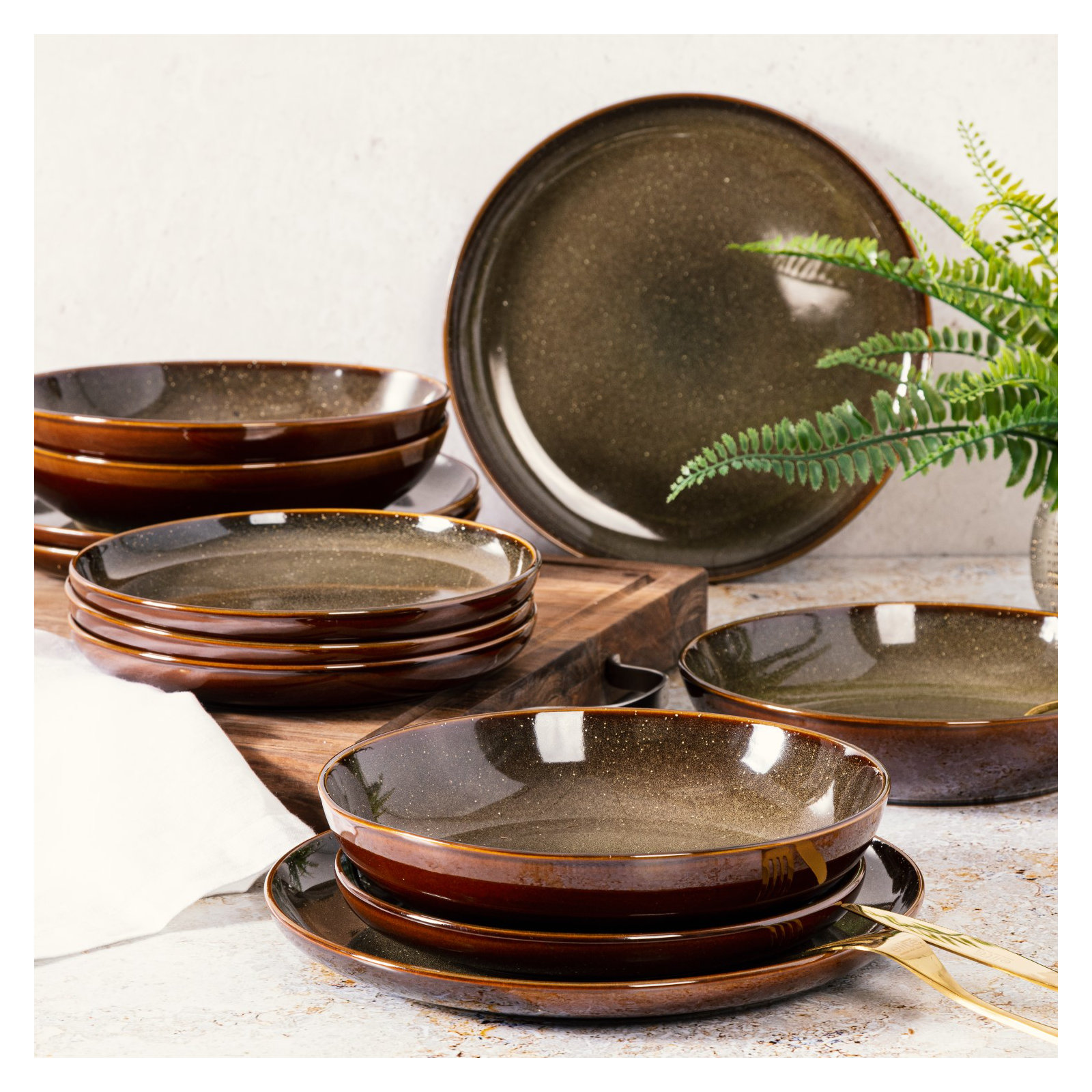Gibson Elite Edwina 16 Piece Doible Bowl Dinnerware Set