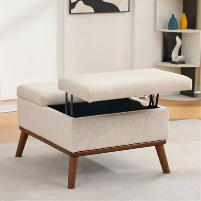 Grand repose-pieds avec rangement, table basse rectangulaire moderne Mid-Century de 31 po avec fonction de levage du couvercle, hauts pieds en bois, repose-pieds surdimensionnés pour le salon, le bureau, beige