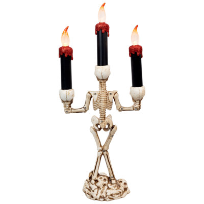 14.5" Dripping Candle Skeleton Halloween Candelabra