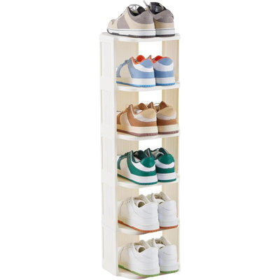 Vertical Shoe Rack, 6 Tiers Stackable Shoe Rack For Closet, Tall Standing Shoe Organizer,  Shoe Shelf For Narrow Places Durable Plastic Construction