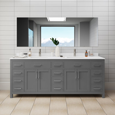 Meuble-lavabo double autoportant 84 po avec plateau en marbre Beckett