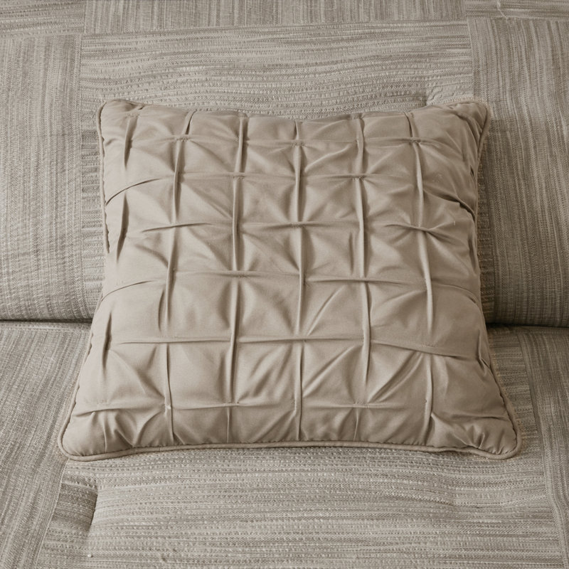Ensemble d'édredon en tissage 7 pièces Walter, Édredon pour très grand lit + 1 jupe de lit + 2 , Taupe