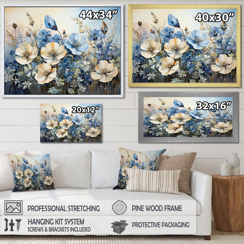 «White and Blue Bonnets Country Charm», reproduction sur toile, Toile tendue, H 24 po x l 32 po x P 1 po