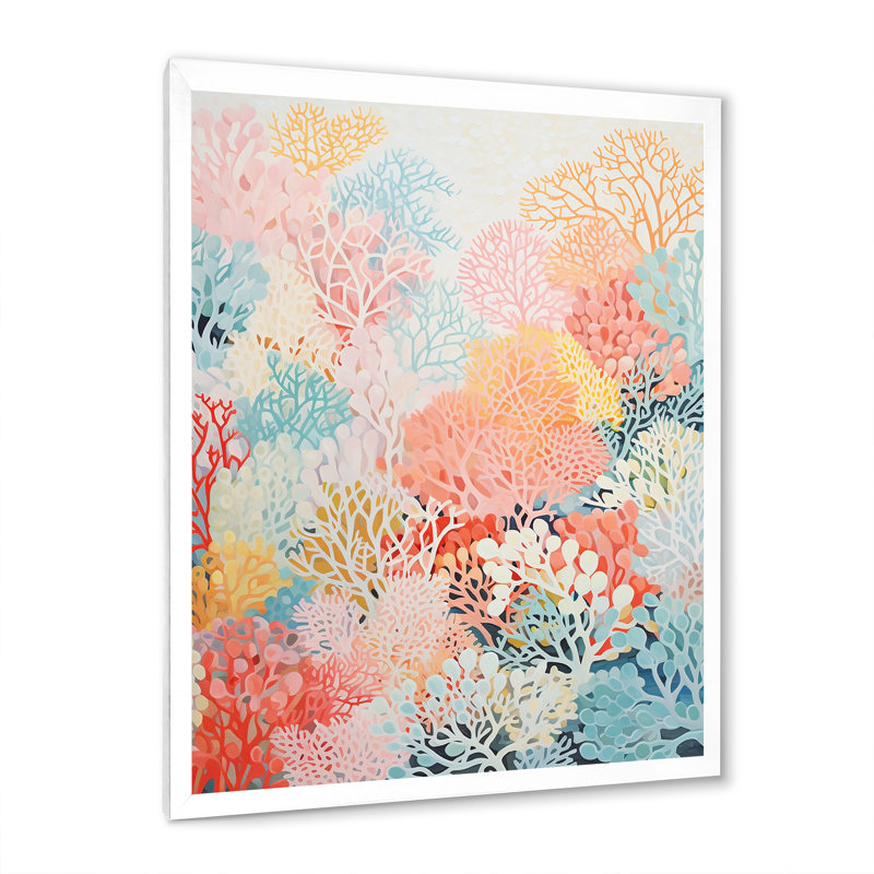 Décoration murale Coral Reef Barrier - Coastal Coral Under Water, H 20 po x l 12 po x P 1 po, Cadre simple blanc