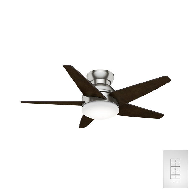 44" Isotope 5 - Blade LED Flush Mount Ceiling Fan with Wall Control and Light Kit Included, Brushed Nickel