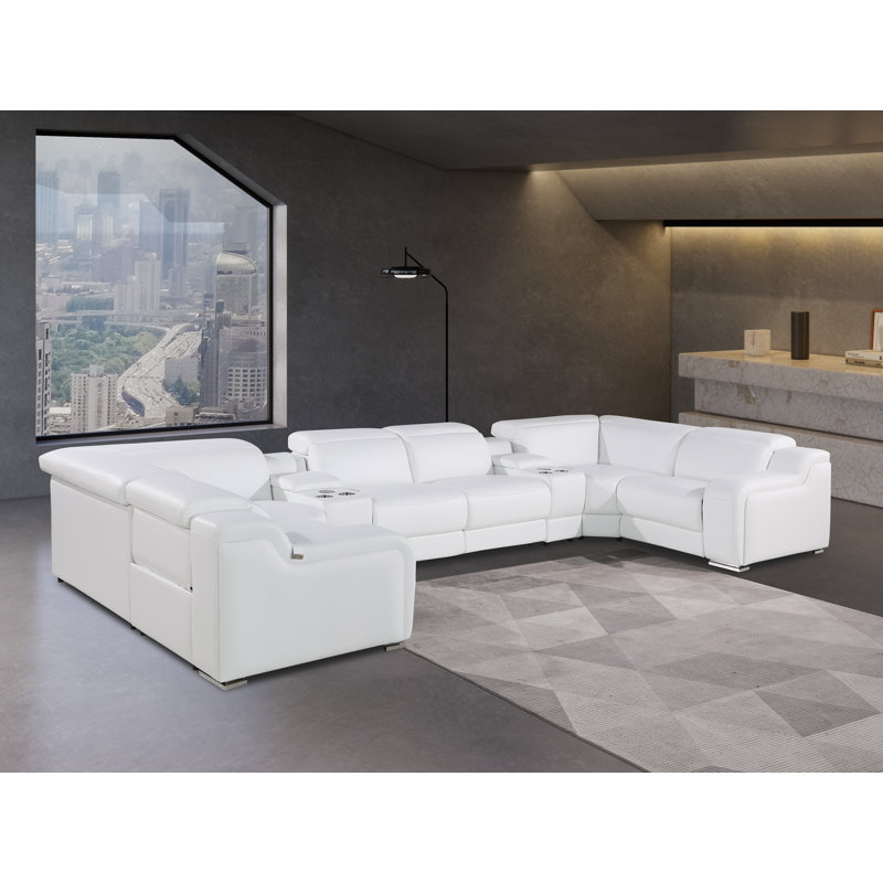 Canapé modulaire inclinable en cuir italien à grain supérieur de 8 pièces Stanwin, Cuir véritable blanc