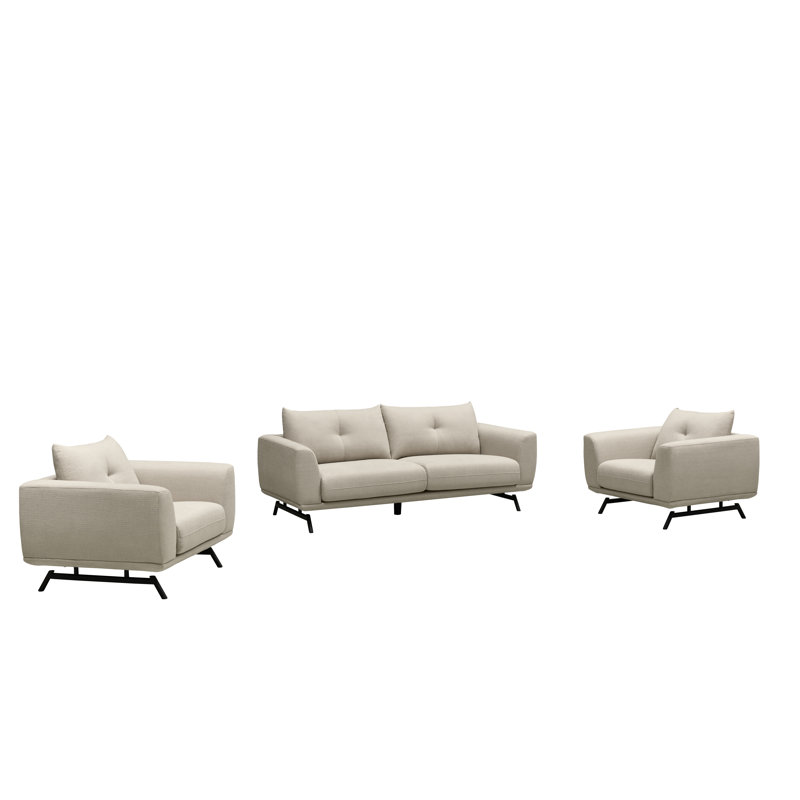 Ensemble de canapé et deux chaises en tissu Aniye, Polyester crème