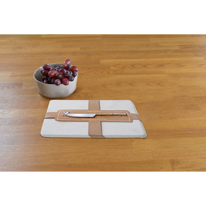 White Marble Rectangular Cheese Board with Brown Finish