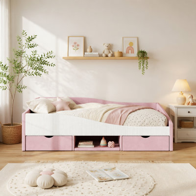 Twin Size Upholstered  Daybed Frame With 2 Storage Drawers