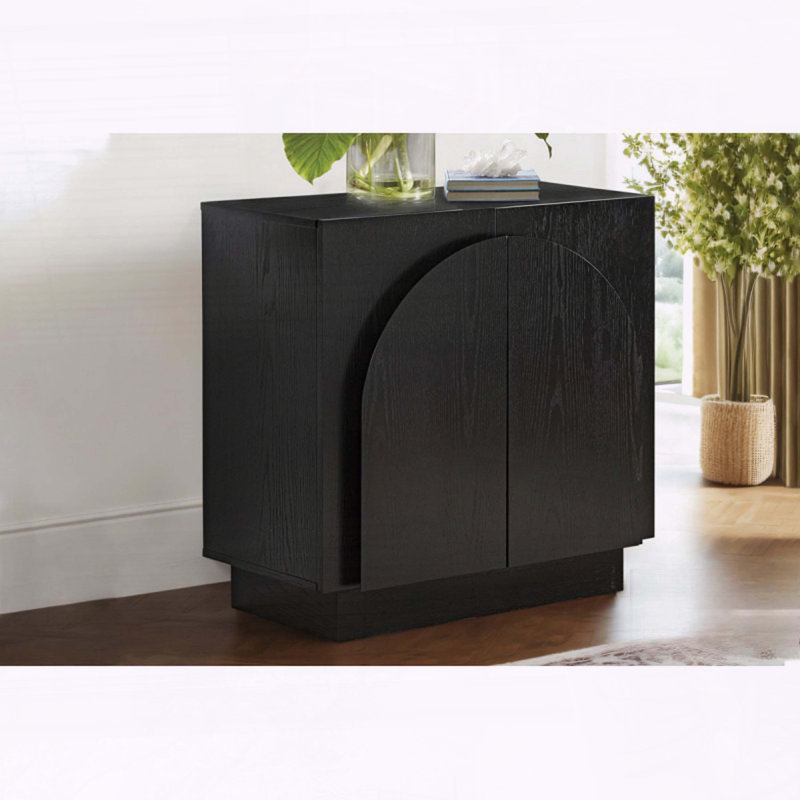 Buffet Mid-Century en bois moderne avec portes arquées, Noir