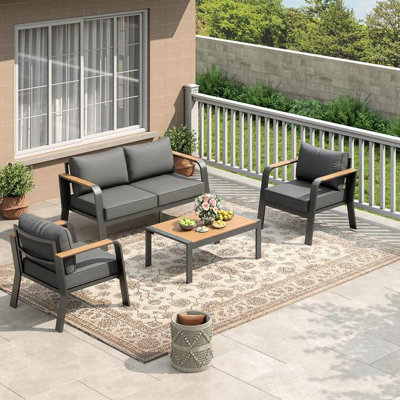 4-Piece Outdoor Patio Furniture Set, All-Weather Aluminum, Small Space Balcony Deck