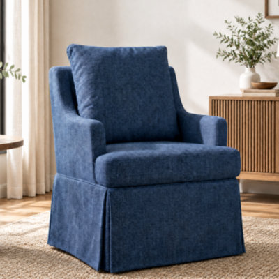 Fauteuil de salle à manger moderne en lin avec roulettes, pour cuisine, salon, chambre, bleu