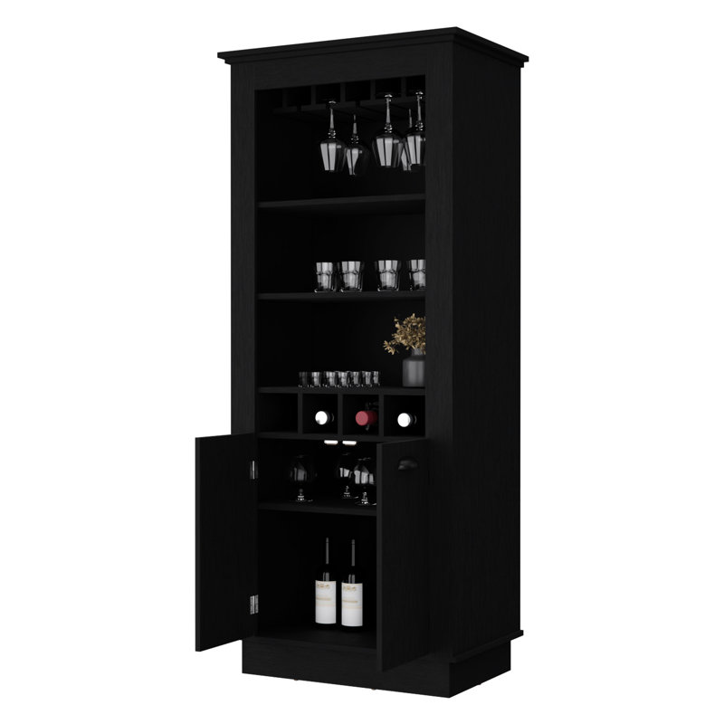 Élégante armoire de bar avec porte-bouteilles et grand espace de rangement, Noir