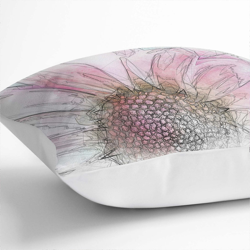 Pink Daisy Flower Cushion with Filling, 40cm H x 40cm W x 15cm D, White