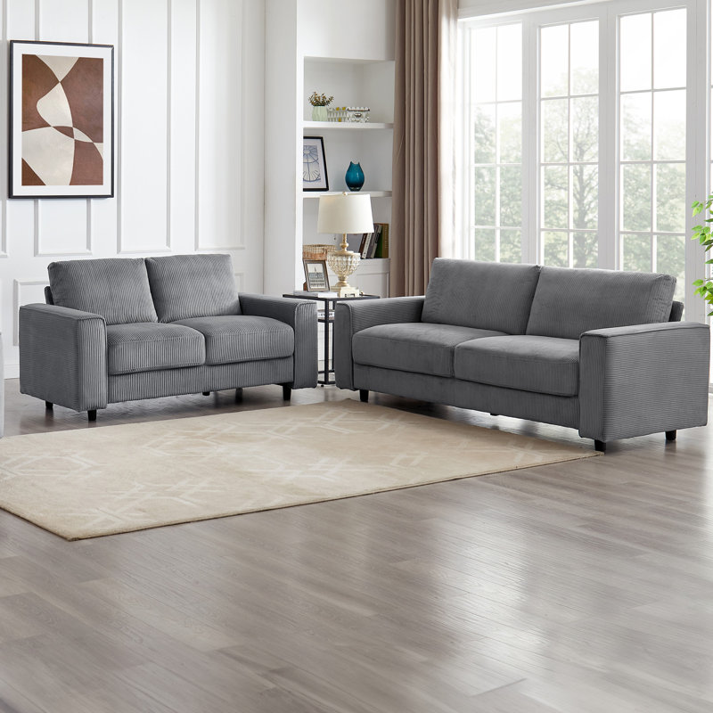 Canapé d'angle 2 places en velours côtelé gris, 4 places, design minimaliste moderne, doux et confortable, pour la maison, style velours côtelé de 4 pouces.