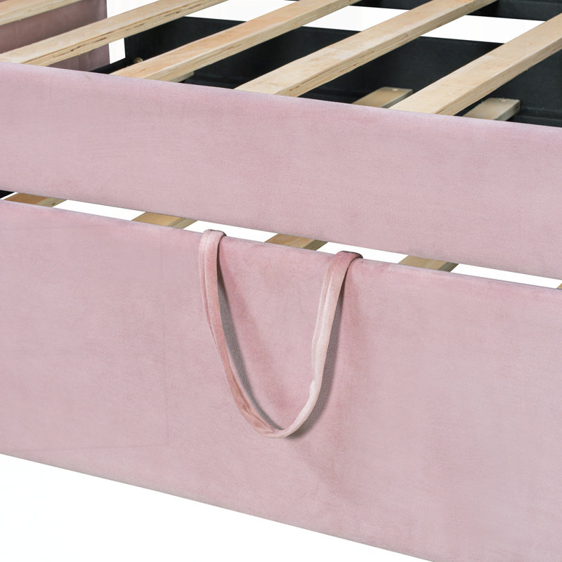 Lit de jour en velours avec lit gigogne, Rose