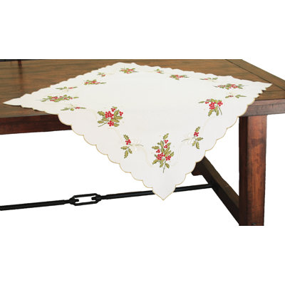 Holly Berry Embroidered Table Topper