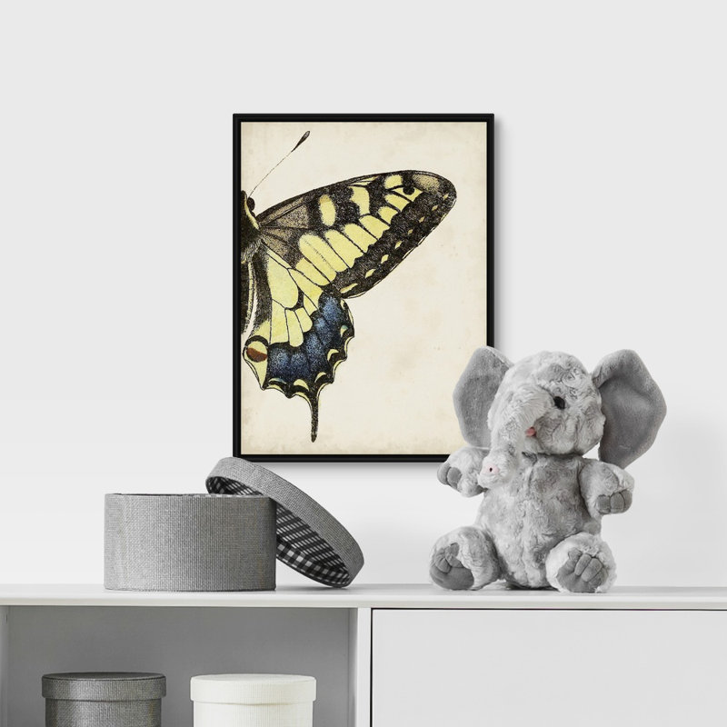 Art sur toile pour enfants big papillon, H 36 po x l 12 po x P 1,2 po, Cadre pour toile flottant noir