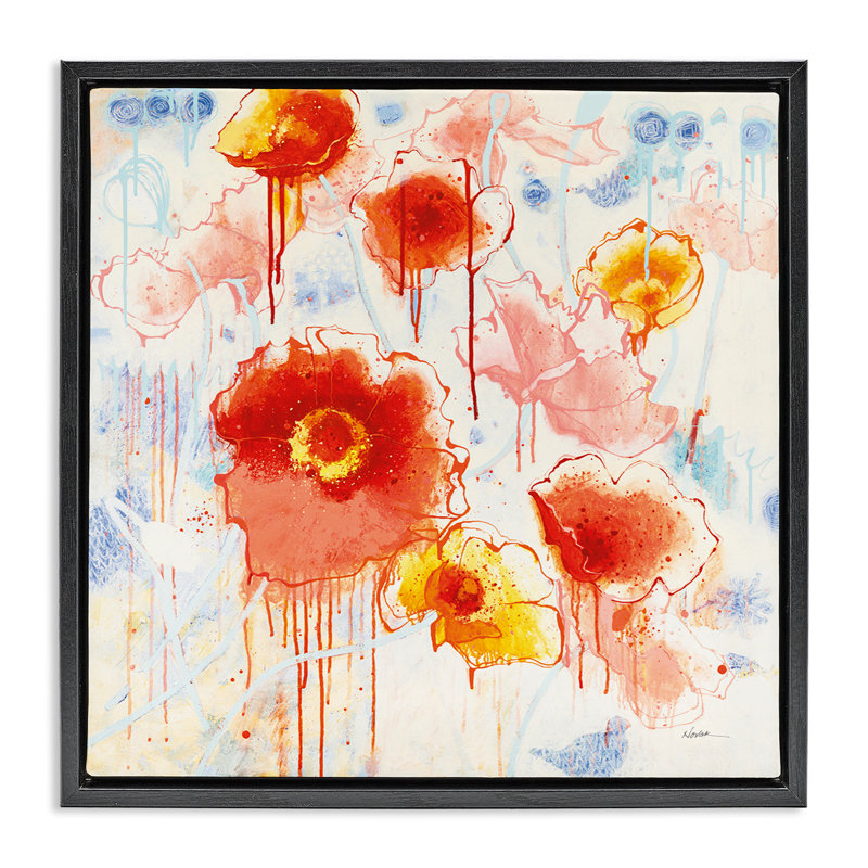 "Dripping Abstract Poppies", encadrée par Shirley Novak, Cadre flottant noir de jais, H 18 po x l 18 po