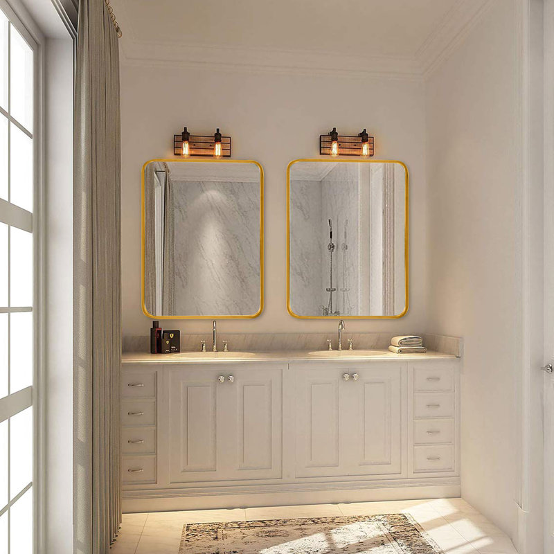 Miroir mural doré de 22 po x 30 po pour décoration de salle de bain - verre de 4 mm de hauteur, cadre principal rouille et remplissage en aluminium