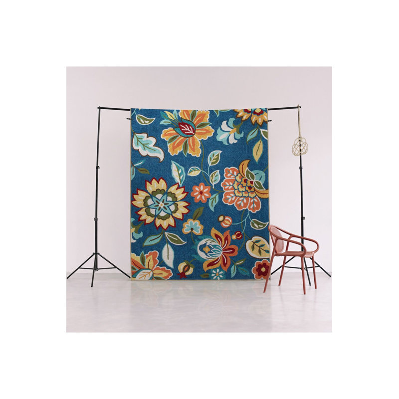Tapis bleu lavable décoratif à motif floral bleu, Sous-tapis rectangulaire 5 pi 1 po x 7 pi 7 po inc