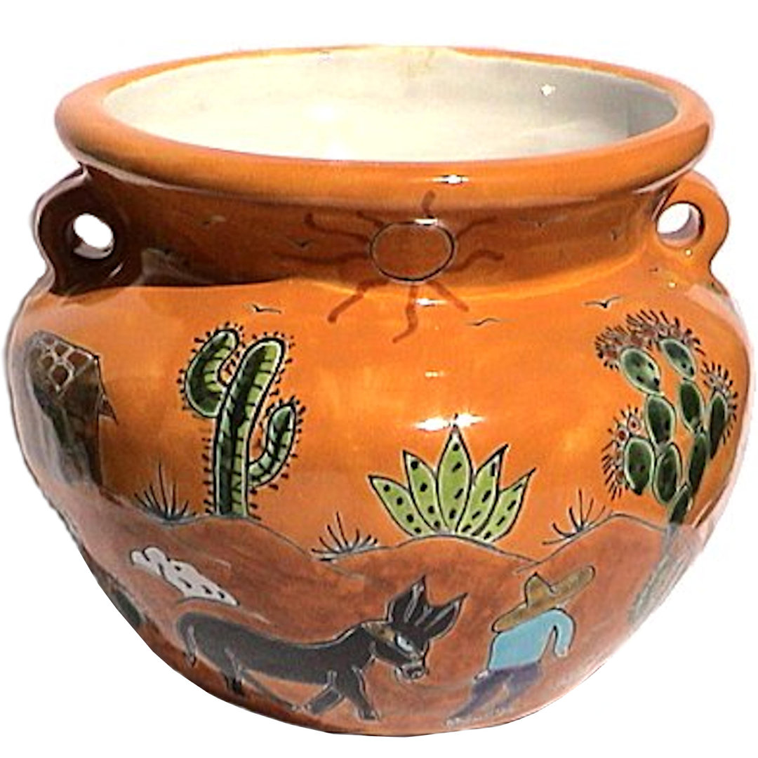 Jaycier TalaMex Small-Sized Desert Mexican Colors Talavera Ceramic Garden Pot Bungalow Rose
