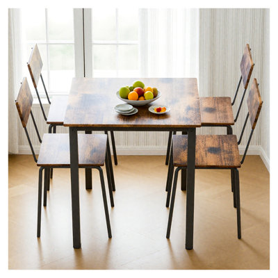 5-Piece Dining Set with Rectangular Table and Chairs, Dark Walnut Finish