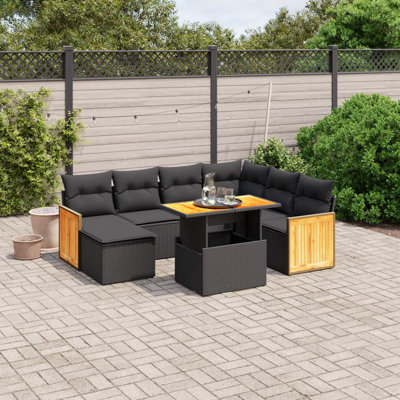  Ensemble de canapé de jardin en rotin PE noir avec grands pieds réglables