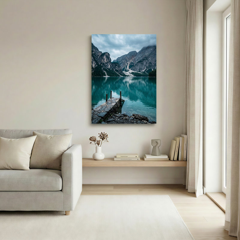 Ensemble de 1 tableau sur toile représentant un lac de montagne, H 30 po x l 20 po, Toile tendue
