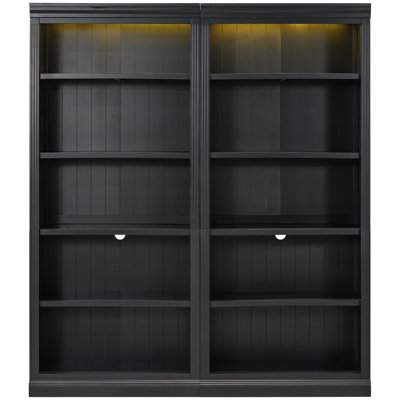 Modern 5 Bookcase With Led , Solid Wood, , Adjustable Shelves, Black For Eraser Storage Home Office Suite, Wood Frame, Board, Pen
