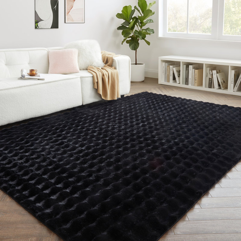 Bubble Design Luxury Area Rugs Soft Decorative Plush Rug for Living Room Bedroom , Black, Rectangle 120 x 170 cm