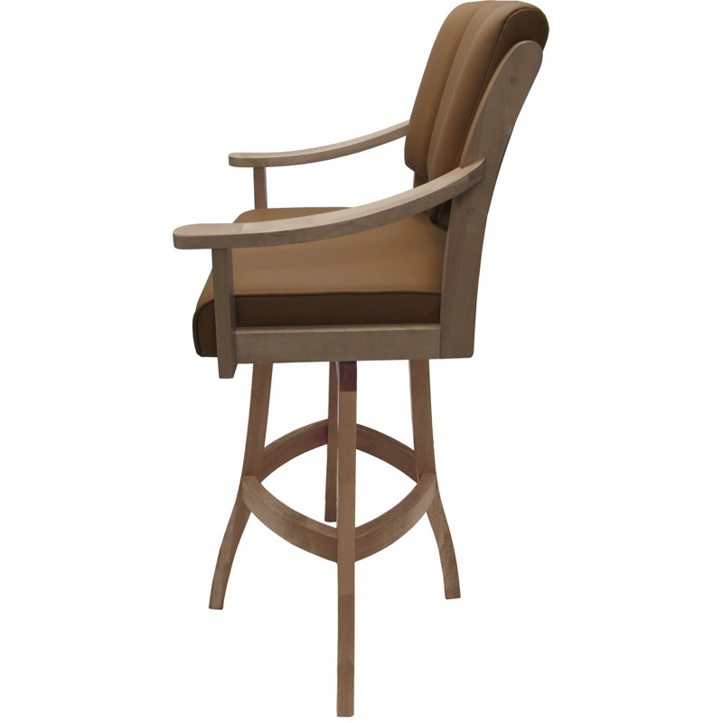 Havertown Leather Counter Solid Wood Bar Stool, Bar Stool (30" Seat Height), Cashew, Brown