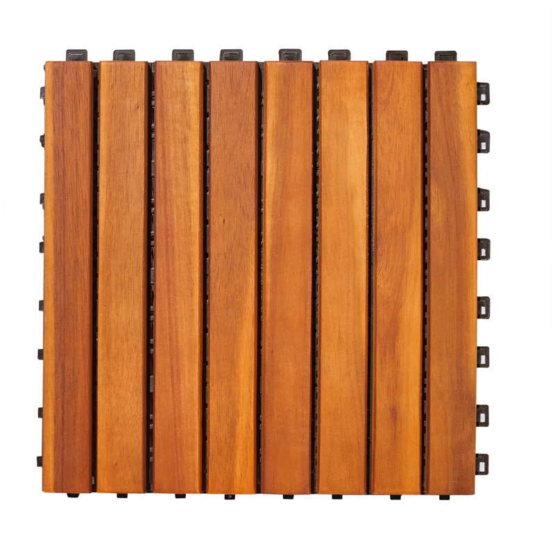 Carreau de terrasse à emboîtement à lattes en acacia (ensemble de 10 tuiles)