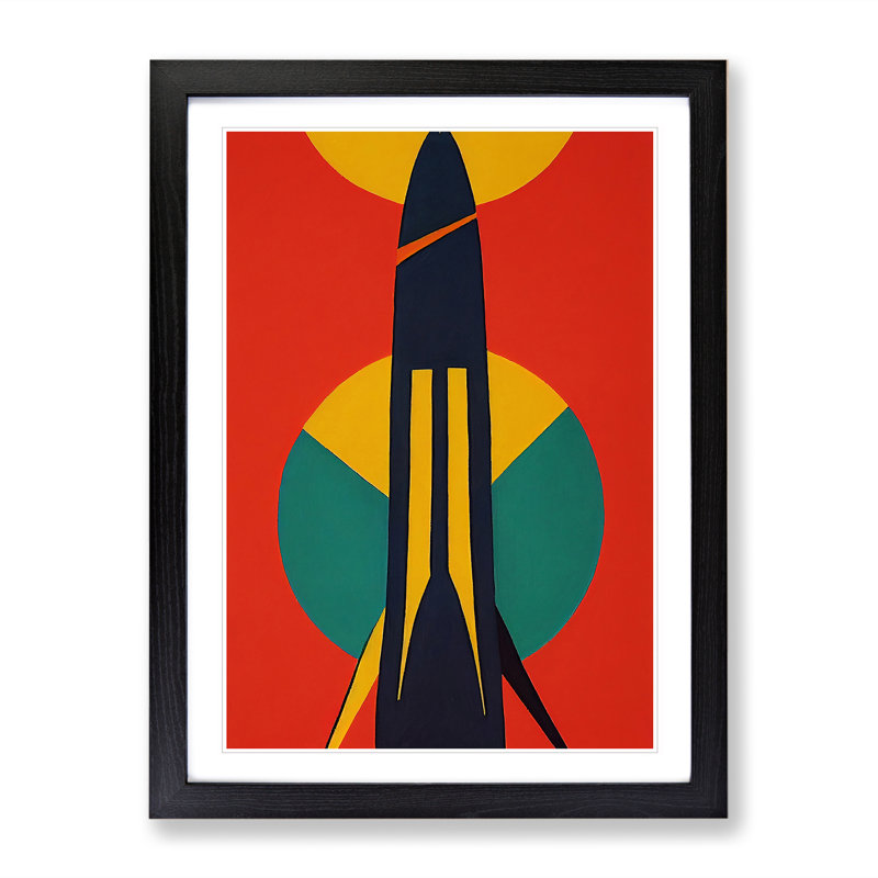 Retro Spaceship Rocket No.3 - Wall Art, Black Framed, 64cm H x 46cm W x 2cm D