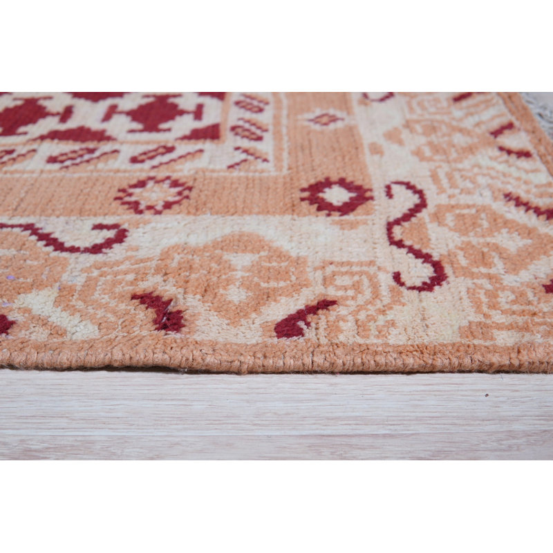 Coral Hand-Knotted Wool Linked Rosettes Geometric Modern Contemporary Carpet Rug, 10' x 14'