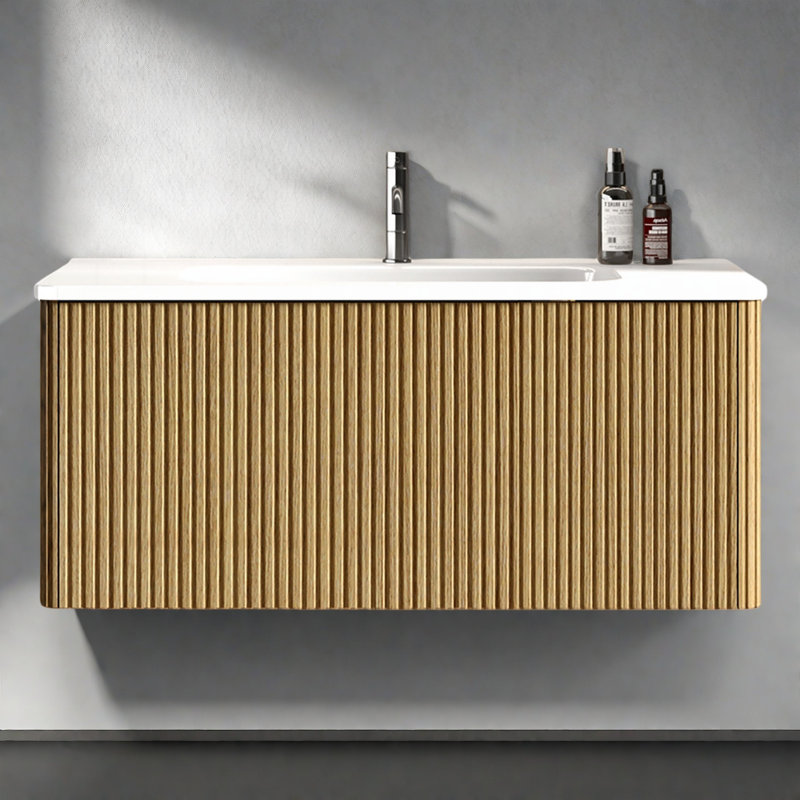 Bathroom Vanity With White Ceramic Sink, Oak