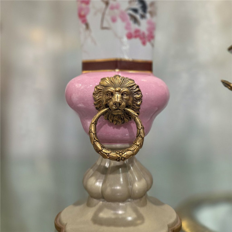 Pastel Bird Hexagon Porcelain Vase with Bronze Ormolu