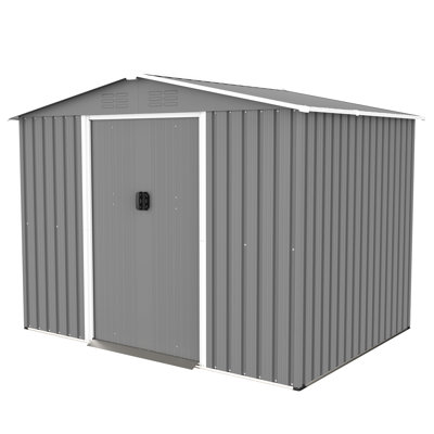 8X6 Ft Outdoor Tool Storage Shed With Lockable Doors - Galvanized Steel For Garden, Patio, Backyard, Lawn, Gray All Weather, Stain Weather Metal To Wear And Tear