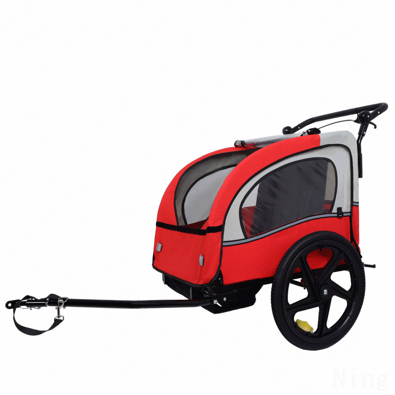 2-en-1 double 2 sièges avec harnais de sécurité à 5 points Remorque de vélo Poussette Jogger pour enfants Enfants pliable pliable avec roue avant pivotante, sac de rangement